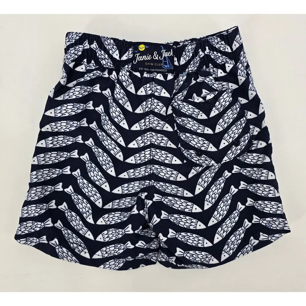Janie & Jack Baby Boys Swim Trunks‎ Fish Print Size 6–12 Months